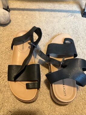 Lucky Brand Black Leather Slide Sandals